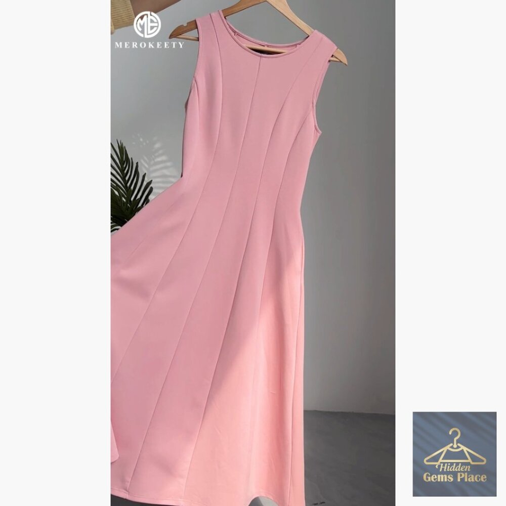 Sleeveless A-Line Midi Dress, Stretchy Knit, Formal Cocktail Wear NWT - Picture 7 of 12